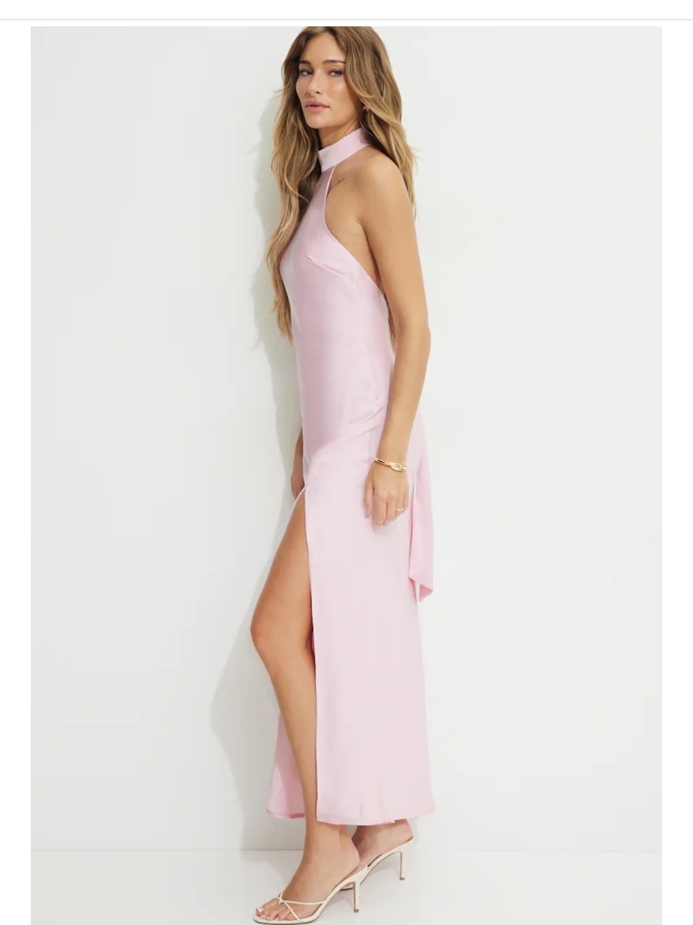 Dynamite Pale Pink One-Shoulder Maxi Dress with Side Slit